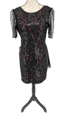 CACH'E Formal Dress Size 12 Black Sequins over Red Lining NWT